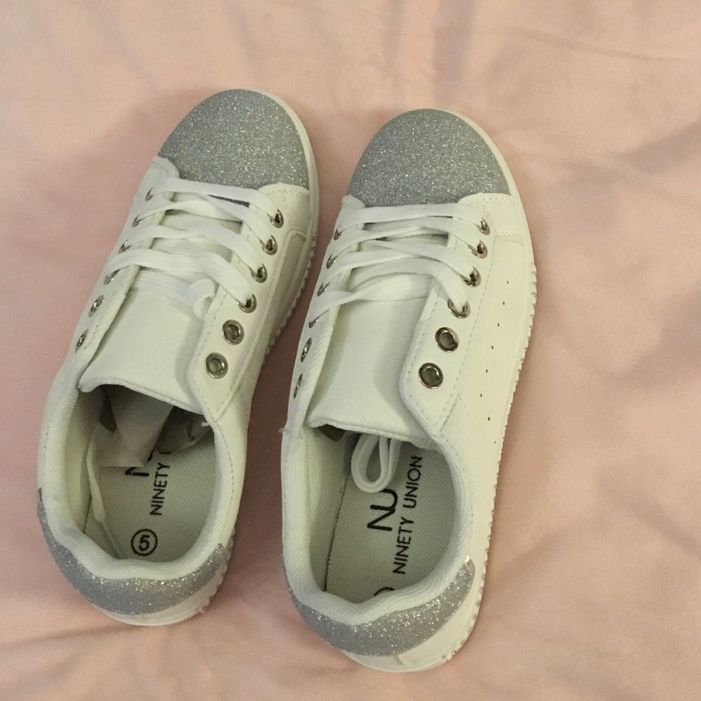 White Sneakers Shoes silver sparkly lace